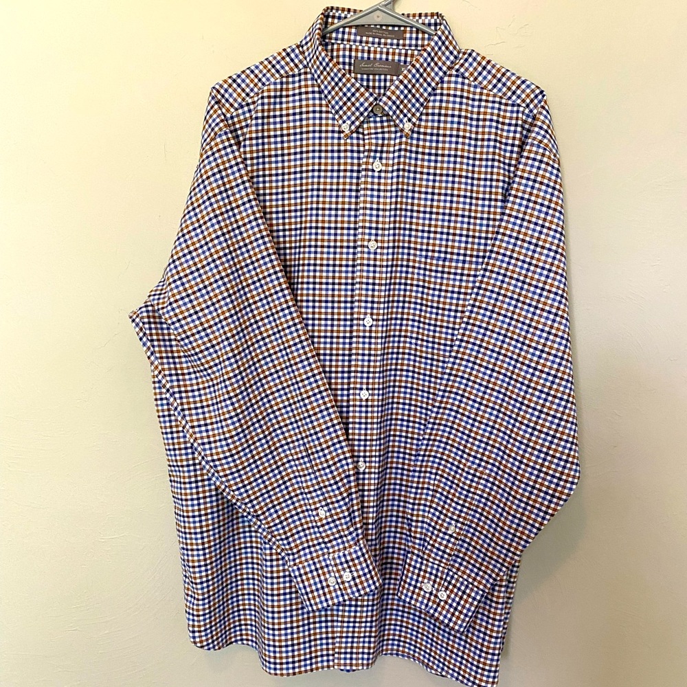 Daniel Cremieux, Signature Collection, XL, long sleeve shirt, blue/gold stripes